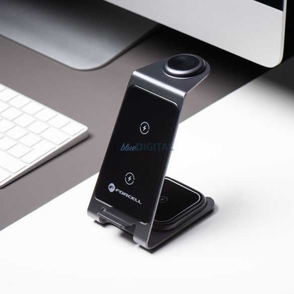 Forcell F-ENERGY Simply Charge 3in1 kompatibilis Apple Watch és Samsung Watch szürke órával