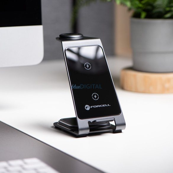 Forcell F-ENERGY Simply Charge 3in1 kompatibilis Apple Watch és Samsung Watch szürke órával