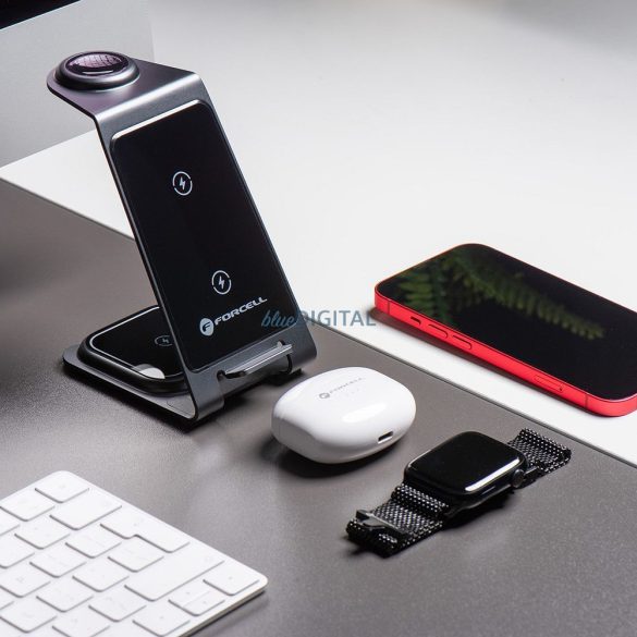 Forcell F-ENERGY Simply Charge 3in1 kompatibilis Apple Watch és Samsung Watch szürke órával