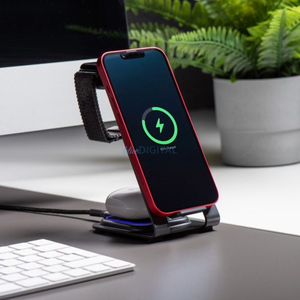 Forcell F-ENERGY Simply Charge 3in1 kompatibilis Apple Watch és Samsung Watch szürke órával