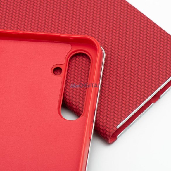 LUNA CARBON könyvtok Xiaomi Redmi Note 14 4G - piros