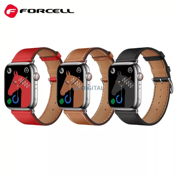 FORCELL F-DESIGN FA20 mágneses öko bőrszíj APPLE Watch 42 / 44 / 45 / 49 mm piros színű