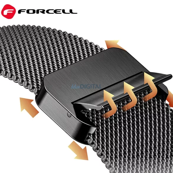 FORCELL F-DESIGN FA14 mágneses rozsdamentes acél szíj APPLE Watch 42 / 44 / 45 / 49 mm fekete