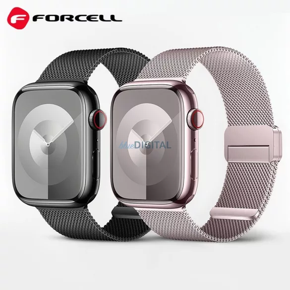 FORCELL F-DESIGN FA14 mágneses rozsdamentes acél szíj APPLE Watch 42 / 44 / 45 / 49 mm-es rózsaszínű