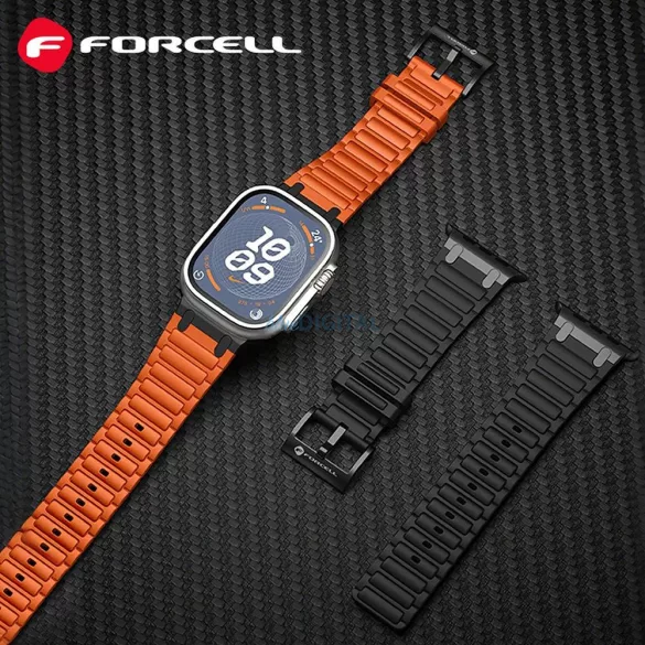 FORCELL F-DESIGN FA06 szilikon szíj APPLE Watch 42 / 44 / 45 / 49 mm-es fekete színű