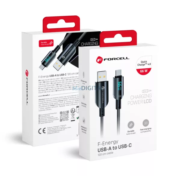 FORCELL F-ENERGY C272 kábel USB-A Type-C QC4.0 3A 66W Digitális 1,2 m fekete
