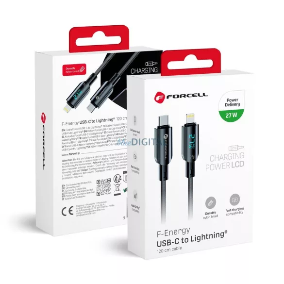 FORCELL F-ENERGY C276 kábel Type-C C PD 3A 27W Digitális 1,2 m fekete