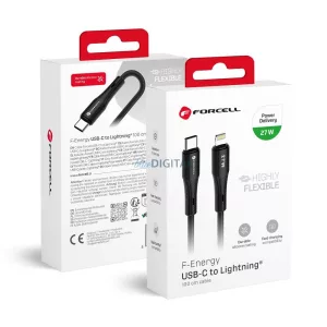 FORCELL F-ENERGY C346 Type-C - Lightning kábel PD 3A 27W szilikon 1 m fekete