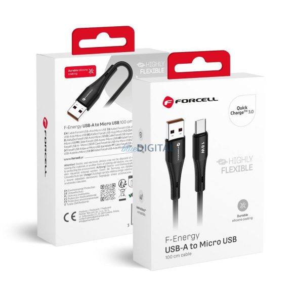 FORCELL F-ENERGY C341 kábel USB-A - Micro USB QC3.0 2,4A 18W szilikon 1 m fekete
