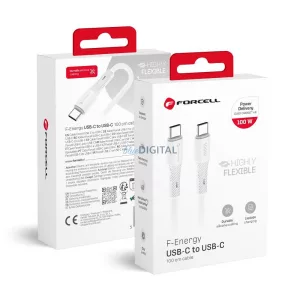 FORCELL F-ENERGY C347 kábel Type-C Type-C QC4.0 PD 5A 100W szilikon 1 m fehér