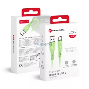 FORCELL F-ENERGY C342 kábel USB-A Type-C QC4.0 3A 66W szilikon 1 m zöld