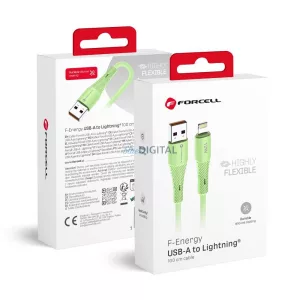 FORCELL F-ENERGY C343 kábel USB-A - Lightning 2,4A 12W szilikon 1 m zöld