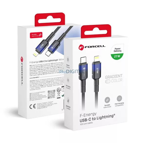 FORCELL F-ENERGY C356 Type-C - Lightning kábel PD 3A 27W gradiens 1 m fekete