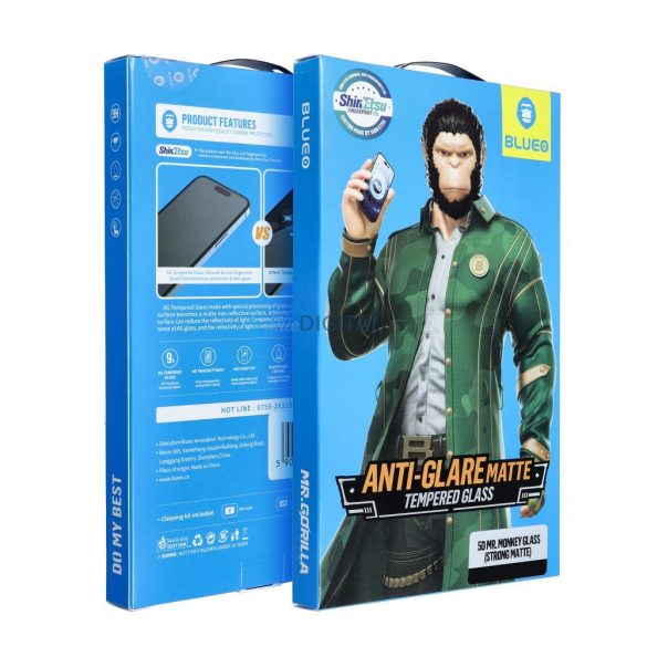 BlueO Mr. Monkey Glass Strong Matte matt edzett üveg fekete szegéllyel iPhone 17 Pro