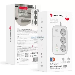   Power strip Forcell F-Energy 3 sockets + USB C 30W + 3 x USB A QC3.0 PD + WiFi Tuya, SmartLife, Alexa 10A 2500W VT-PS03 fehér