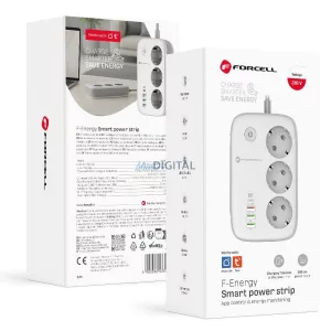 Power strip Forcell F-Energy 3 sockets + USB C 30W + 3 x USB A QC3.0 PD + WiFi Tuya, SmartLife, Alexa 10A 2500W VT-PS03 fehér