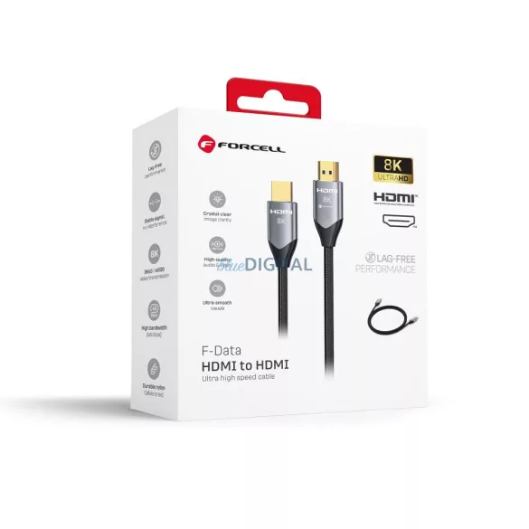Kábel HDMI 2.1 Forcell Cafule 8K 60Hz / 4K 120Hz – Ultra High Speed, HDR, eARC, VRR, 48Gbps 3 m fekete