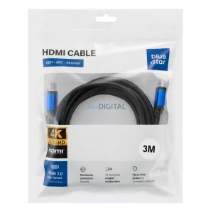 Kábel HDMI 2.0 Blue Star 4K 120Hz - High Speed, HDR, ARC, Ethernet, AWM, 18Gbps 3 m fekete