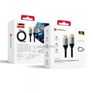 Kábel Kijelző Port to Kijelző Port 2.1 Forcell 16K 60Hz/8K 120Hz/4K 240Hz - High Speed, HDR, Ethernet, G-SYNC/FreeSync, 80Gbps, 2 m fekete