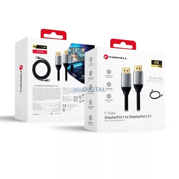 Kábel Kijelző Port to Kijelző Port 2.1 Forcell 16K 60Hz/8K 120Hz/4K 240Hz - High Speed, HDR, Ethernet, G-SYNC/FreeSync, 80Gbps, 2 m fekete