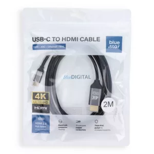 Kábel USB C to HDMI Blue Star 4K 60Hz - High Speed, HDR, ARC, Ethernet, AWM, 2m fekete