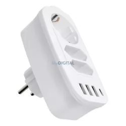   Power strip és 3 sockets max 16A és 3x USB A, 1x typ C ports E06 fehér