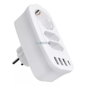 Power strip és 3 sockets max 16A és 3x USB A, 1x typ C ports E06 fehér