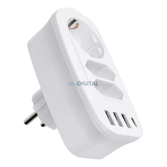 Power strip és 3 sockets max 16A és 3x USB A, 1x typ C ports E06 fehér