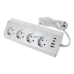   Power strip és 4 sockets max 3680W, 2xUSB A, 2x type C ports és 2m power kábel E42 fehér
