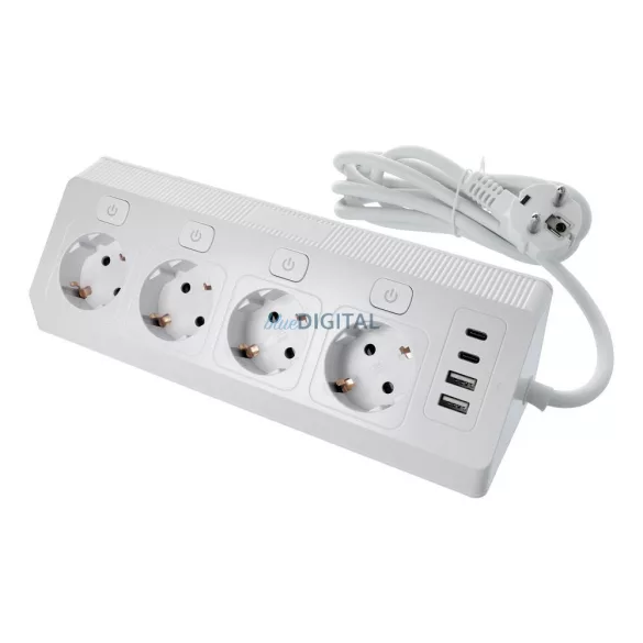 Power strip és 4 sockets max 3680W, 2xUSB A, 2x type C ports és 2m power kábel E42 fehér