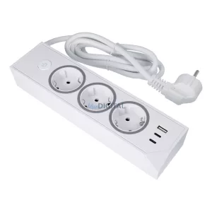 Power strip és 3 sockets max 3680W, 1xUSB A, 2x type C 25W ports és 1,5m power kábel E59 fehér