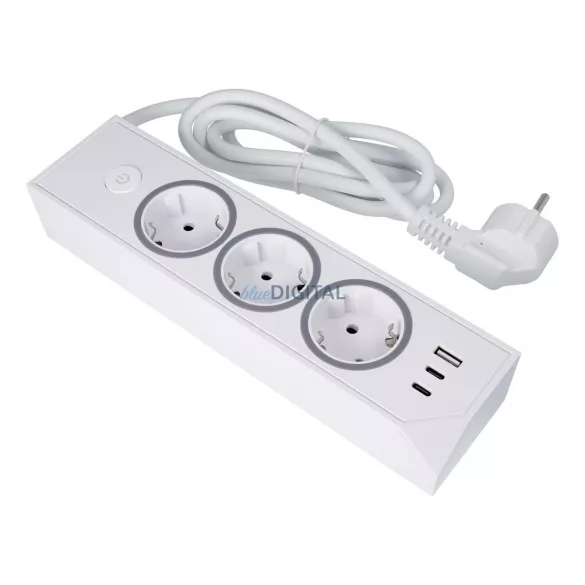 Power strip és 3 sockets max 3680W, 1xUSB A, 2x type C 25W ports és 1,5m power kábel E59 fehér