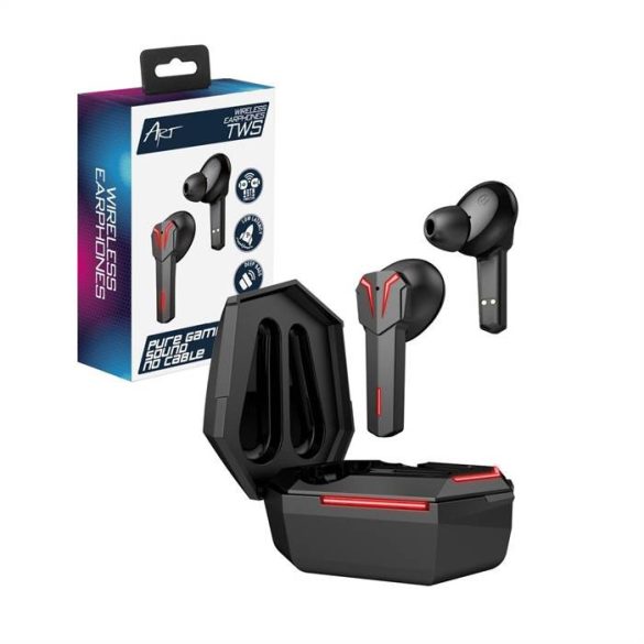 Bluetooth fülhallgatók TWS Art AP-TW-G10 Gaming mikrofonnal és dokkoló állomással type-c fekete