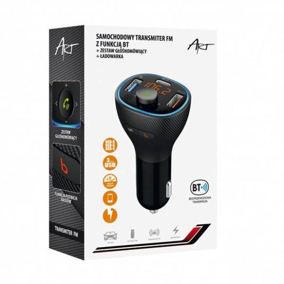 ART FM-73 autós töltő és FM transzmitter 2xUSB-A és 1xUSB-C csatlakozóval