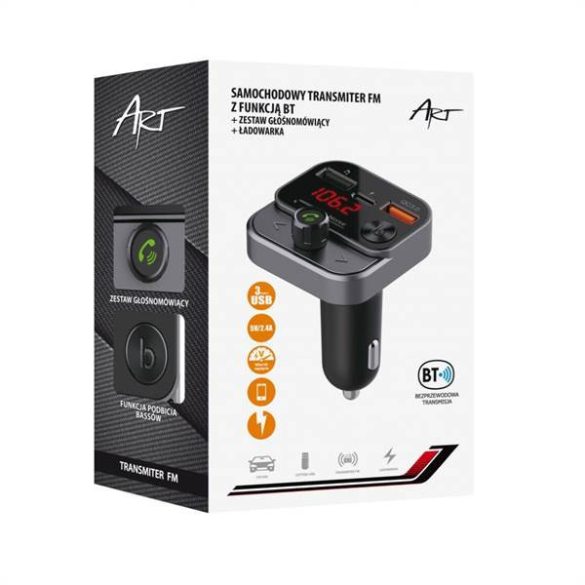 ART FM-84B autós töltő és FM transzmitter 2xUSB-A és 1xUSB-C csatlakozóval