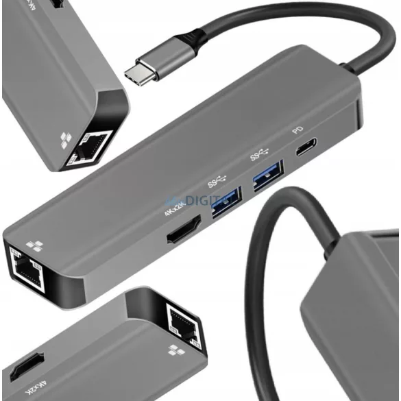 HUB 5-in-1 USB-C adapter ART OEM-C15-1 ezüst