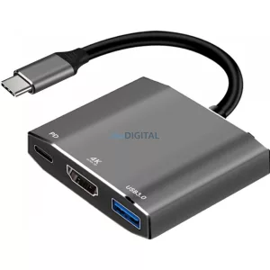 HUB 3 az 1-ben USB-C adapter ART OEM-C17 ezüst