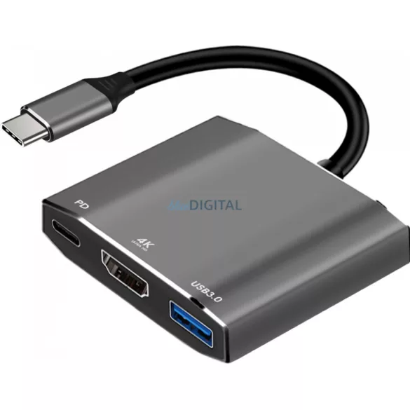 HUB 3 az 1-ben USB-C adapter ART OEM-C17 ezüst