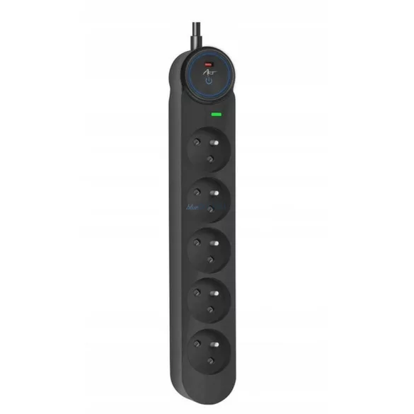 Extension cord 5 sockets Art F2100 1,5 m fekete