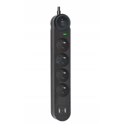   Extension cord 4 sockets + 2 x USB A + USB C Art FU810 1,5 m fekete