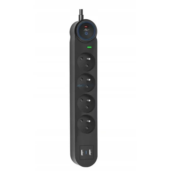 Extension cord 4 sockets + 2 x USB A + USB C Art FU810 1,5 m fekete