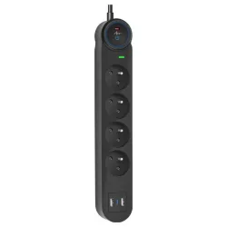   Extension cord 4 sockets + 2 x USB A + USB C Art FU815 3 m fekete