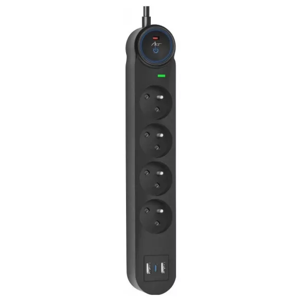 Extension cord 4 sockets + 2 x USB A + USB C Art FU815 3 m fekete