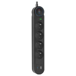   Extension cord 4 sockets + USB A + USB C Art FU910 1,5 m fekete