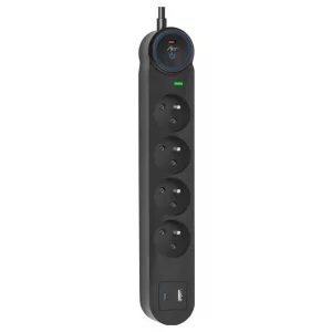 Extension cord 4 sockets + USB A + USB C Art FU910 1,5 m fekete