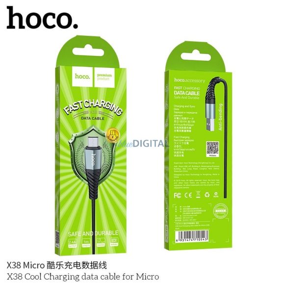 Hoco X38 COOL USB-A - microUSB kábel 1m - fekete