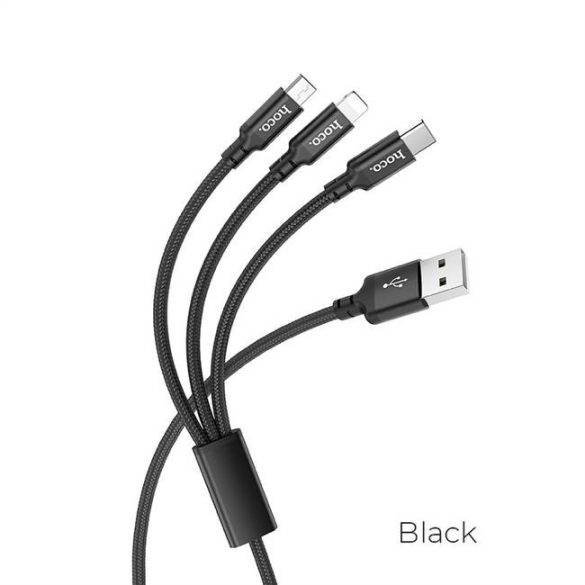 HOCO USB kábel sebesség 3in1 Type-c + Lightning 8-tűs + Micro X14 TIMES fekete