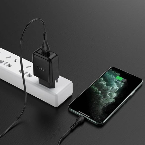 HOCO utazó töltő USB + kábel Lightning 8 pólusú 2A N2 Vigour fekete