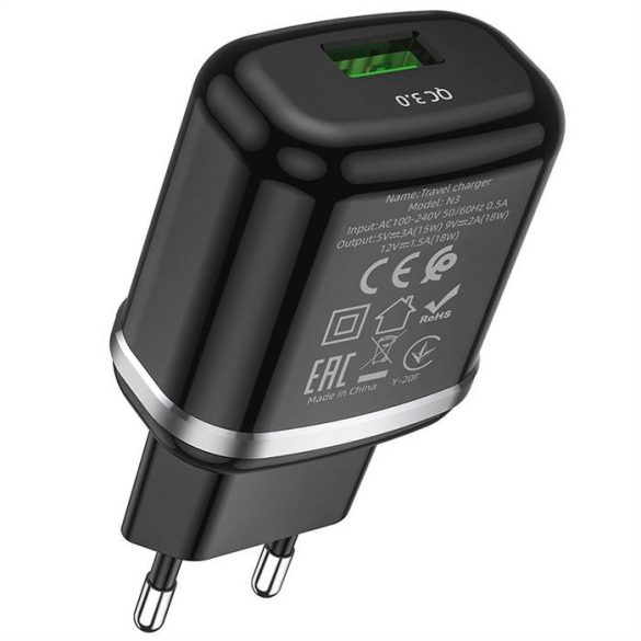 HOCO töltő USB 3A QC3.0 Gyors töltő speciális egy portja micro kábel N3 fekete