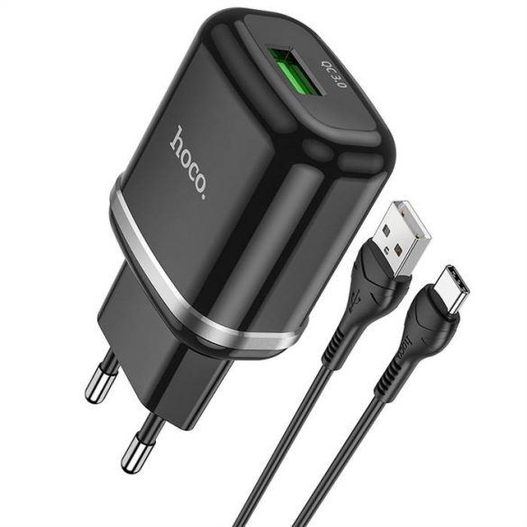 HOCO töltő USB 3A QC3.0 Gyors töltő Special CSATLAKOZOTT CN típusú kábel N3 fekete